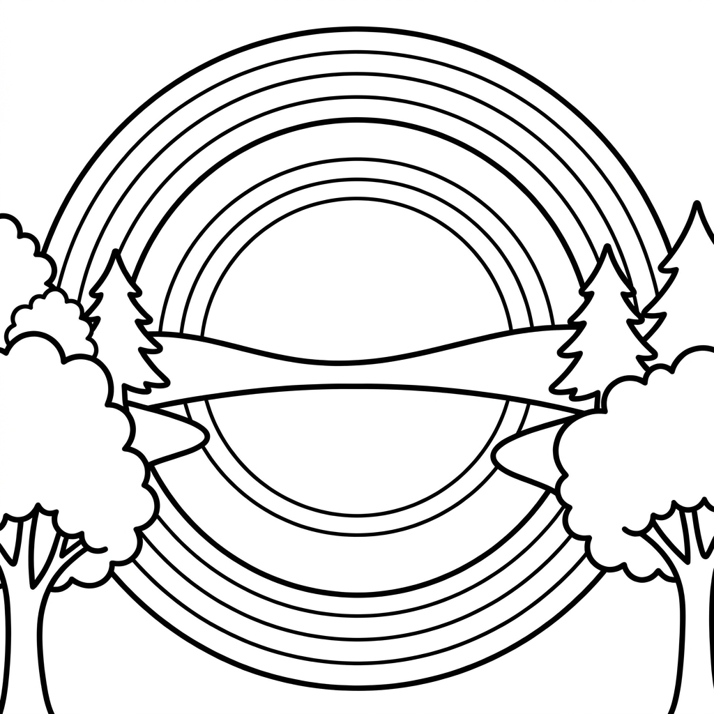 Double rainbow coloring page — free printable rainbow coloring page with lake reflection for older kids.